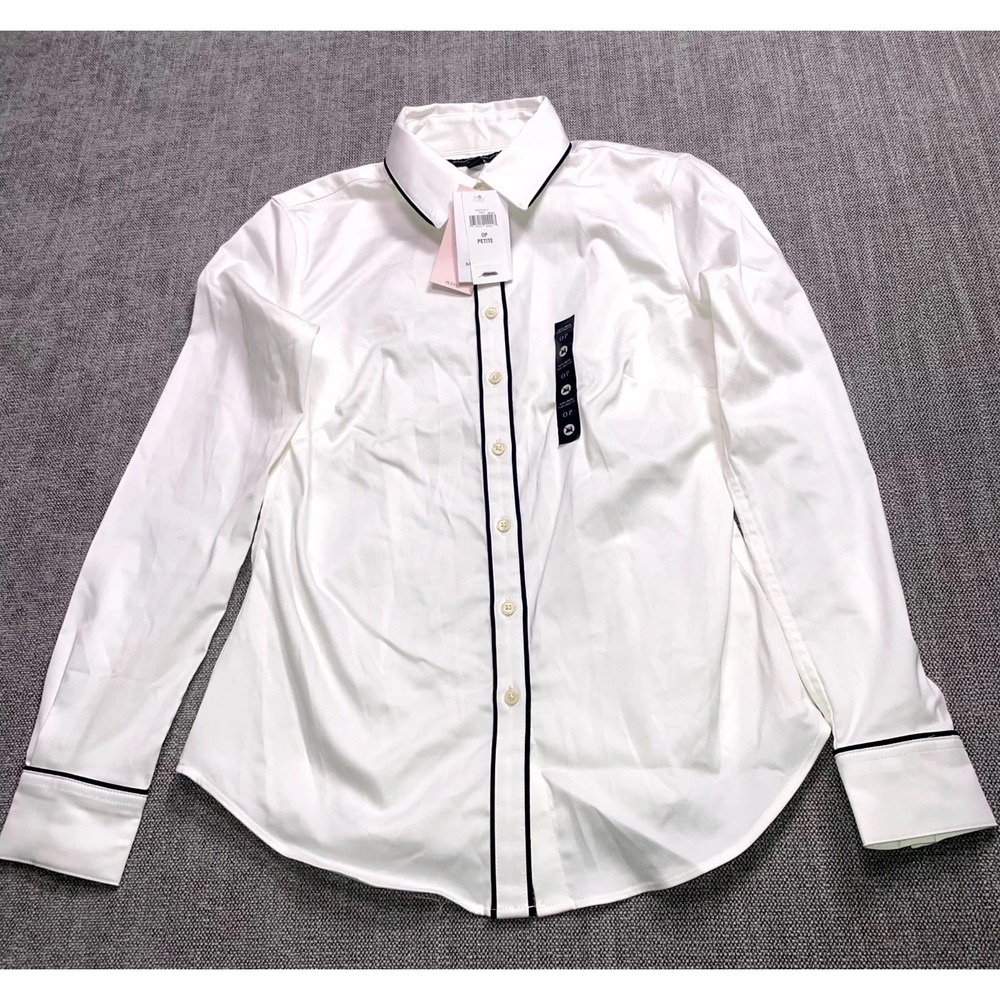 Banana Republic Dress Shirt Womens 0P White Stretch Tailored Fit Non Iron Formal